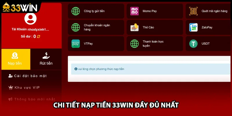 Chi tiết nạp tiền 33WIN đầy đủ nhất